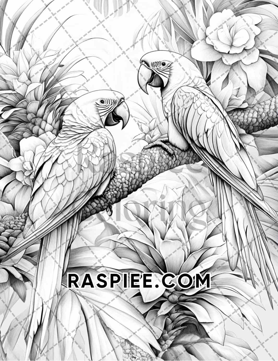 Flowers and Birds Adult Coloring Pages Printable PDF Instant Download
