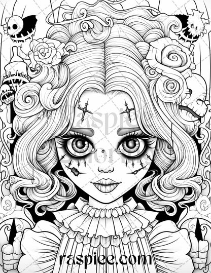 50 Spooky Miss Nightmare Grayscale Coloring Pages Printable for Adults, PDF File Instant Download
