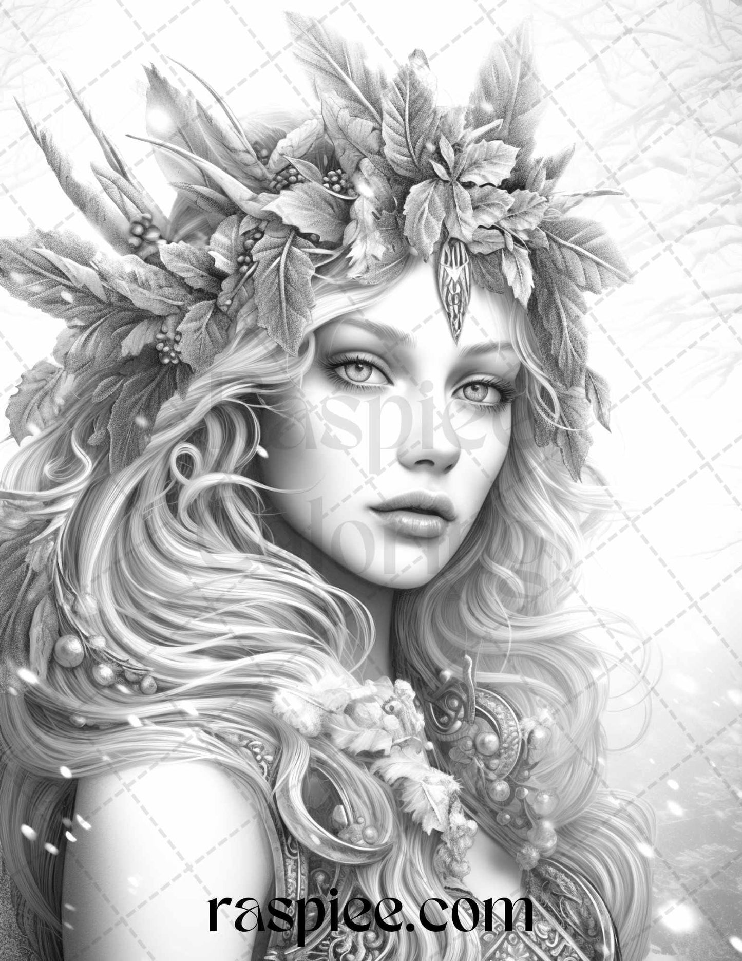 50 Winter Fairy Grayscale Coloring Pages Printable for Adults, PDF File Instant Download