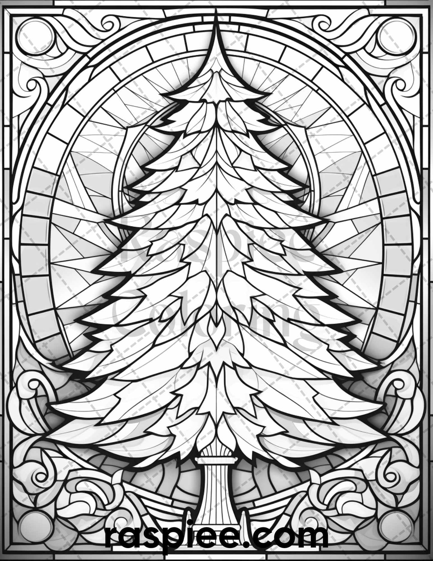 50 Christmas Stained Glass Grayscale Coloring Pages for Adults, Printable PDF File Instant Download