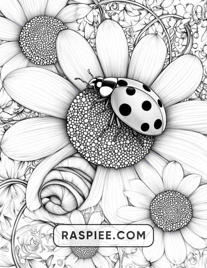 Insects and Flowers Adult Coloring Pages