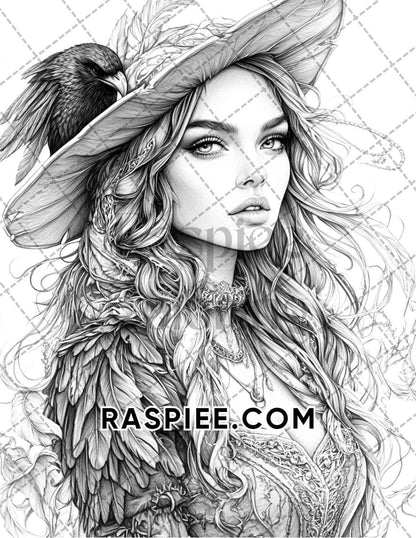 Enchanted Witches Adult Coloring Pages Printable PDF Instant Download