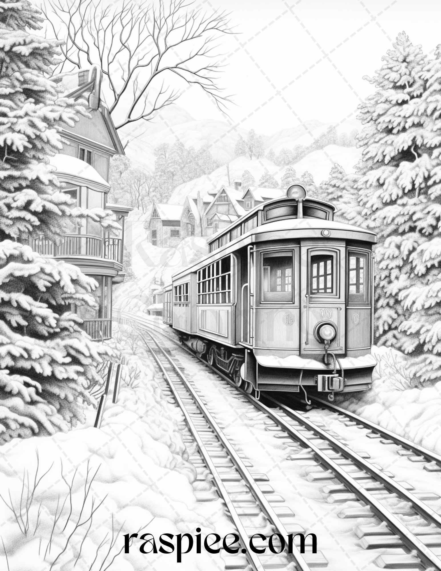 Winter Scenery Grayscale Coloring Pages Printable, Relaxing Snowy Landscapes, PDF File Instant Download