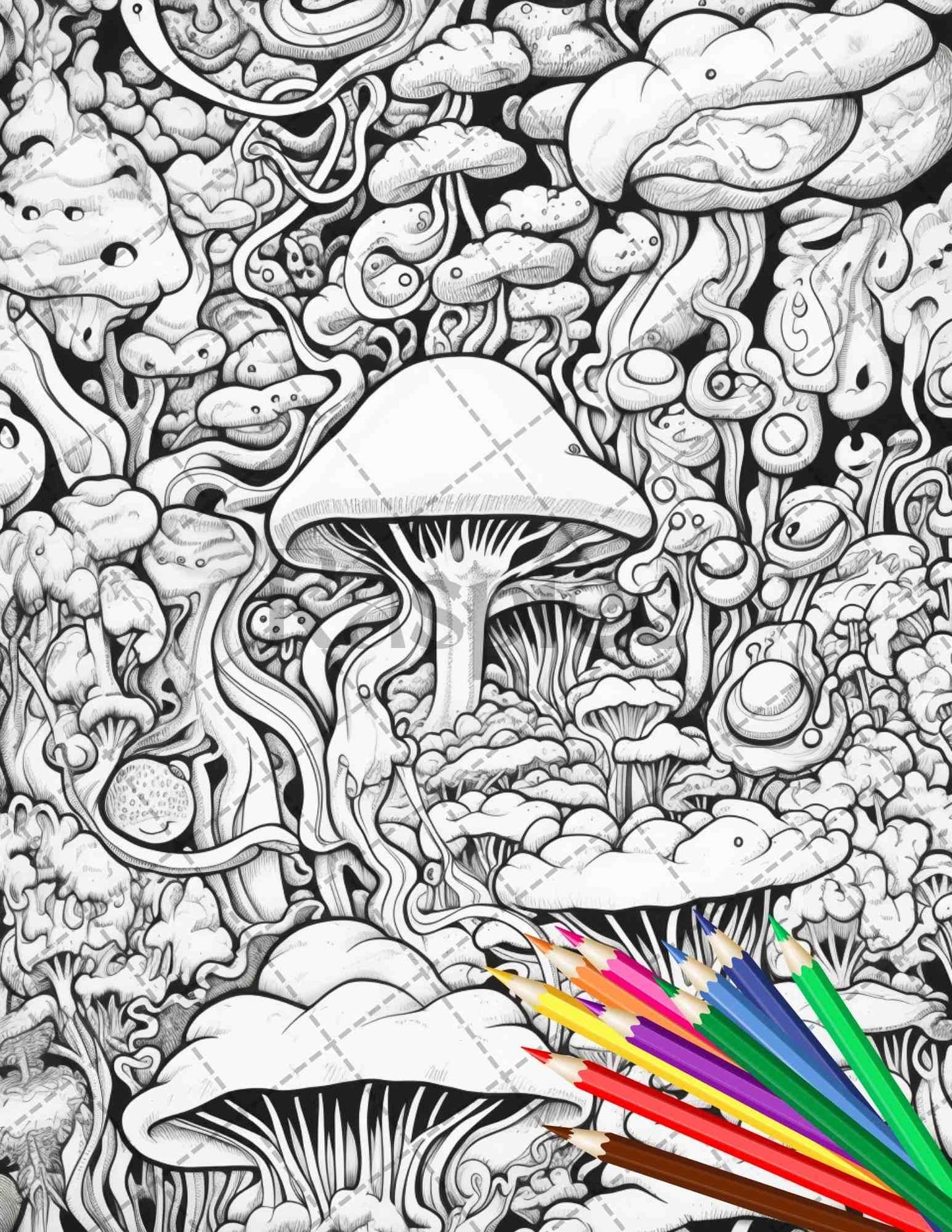 Psychedelic Trippy Coloring Book Printable for Adults, Grayscale Coloring Page, PDF File Instant Download