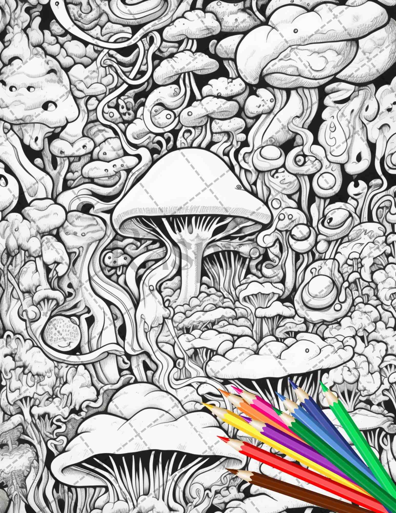 Psychedelic Trippy Coloring Book Printable for Adults, Grayscale Coloring Page, PDF File Instant Download