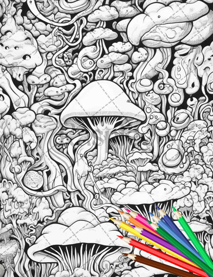 Psychedelic Trippy Coloring Book Printable for Adults, Grayscale Coloring Page, PDF File Instant Download