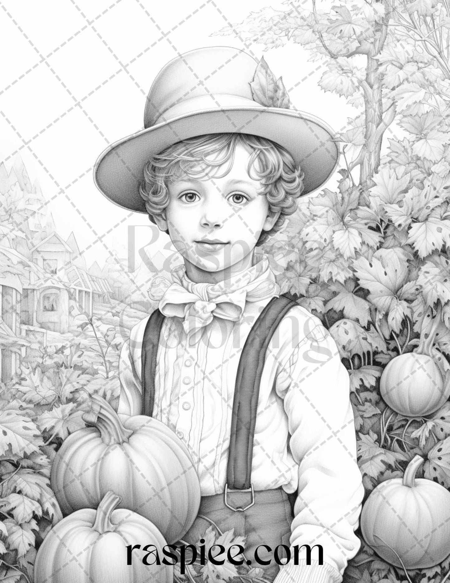 60 Victorian Autumn Portrait Grayscale Coloring Pages Printable for Adults, PDF File Instant Download