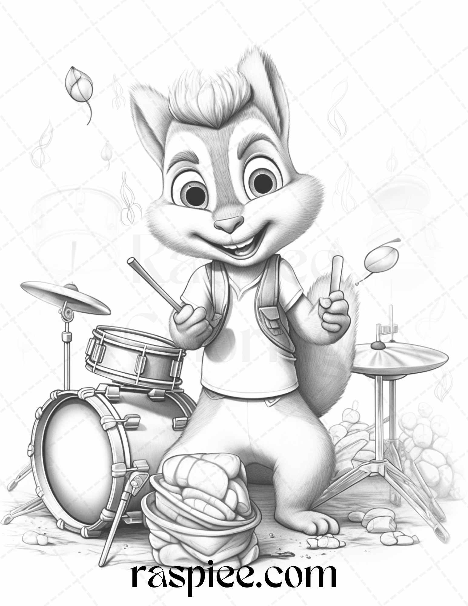 52 Adorable Squirrels Grayscale Coloring Pages Printable for Adults Kids, PDF File Instant Download