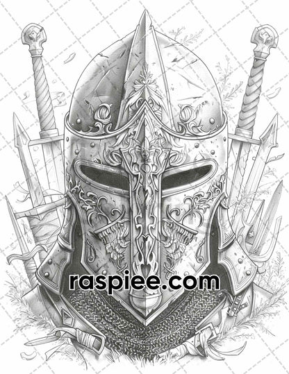 66 Intricate Gothic Tattoos Grayscale Adult Coloring Pages, Printable PDF Instant Download