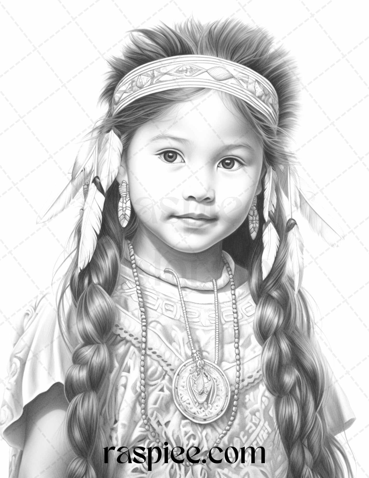 50 Native American Little Girls Boys Grayscale Coloring Pages Printable for Adults Kids, PDF File Instant Download