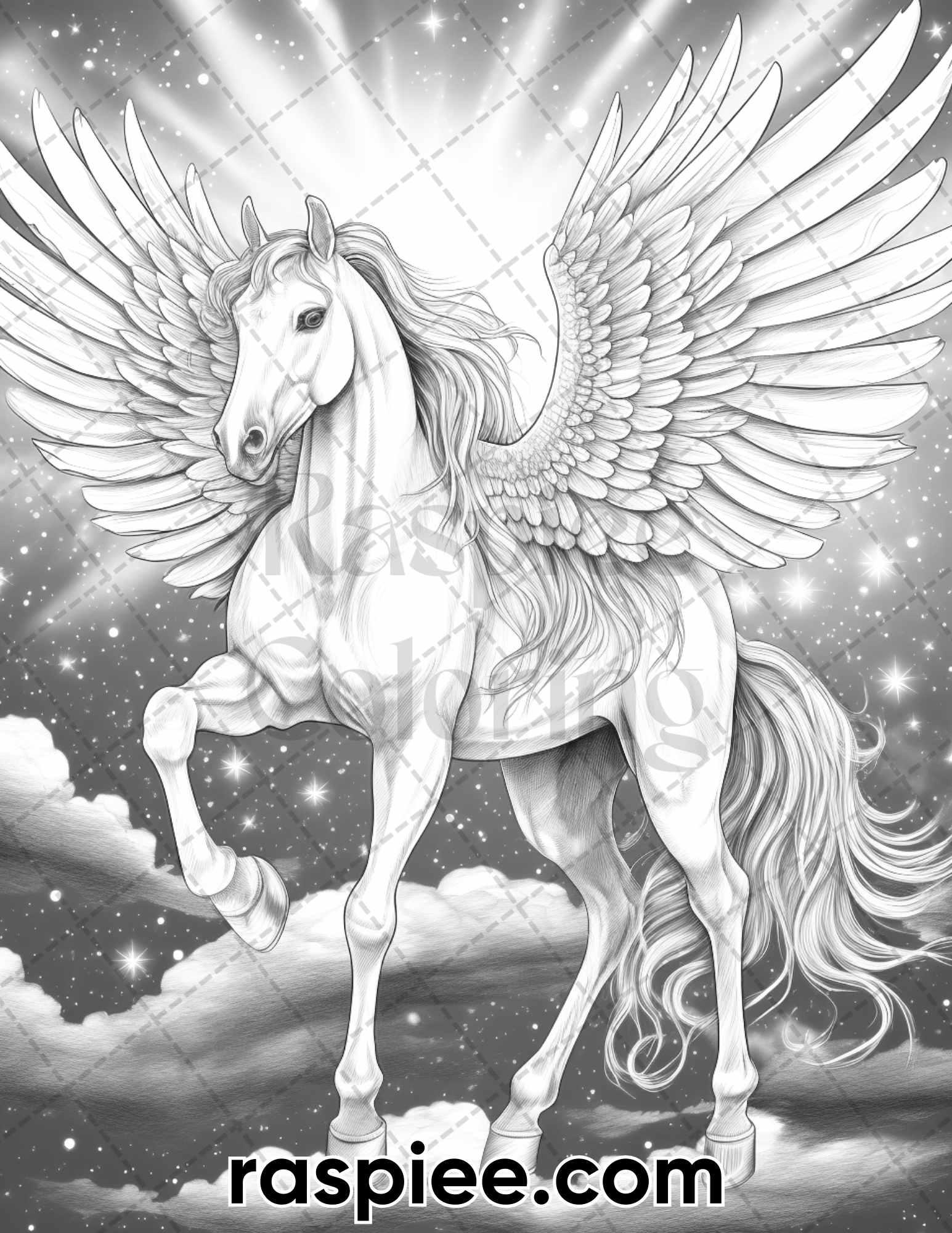 60 Mythical Creatures Grayscale Coloring Pages for Adults, Printable PDF Instant Download