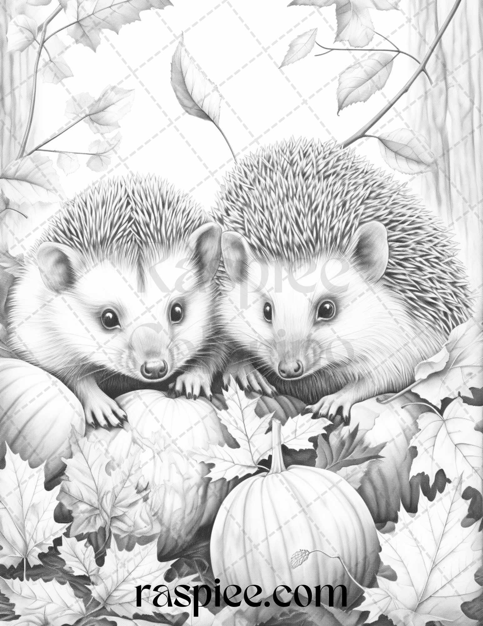 Autumn Animals Grayscale Coloring Pages for Adults and Kids, Printable PDF File Instant Download