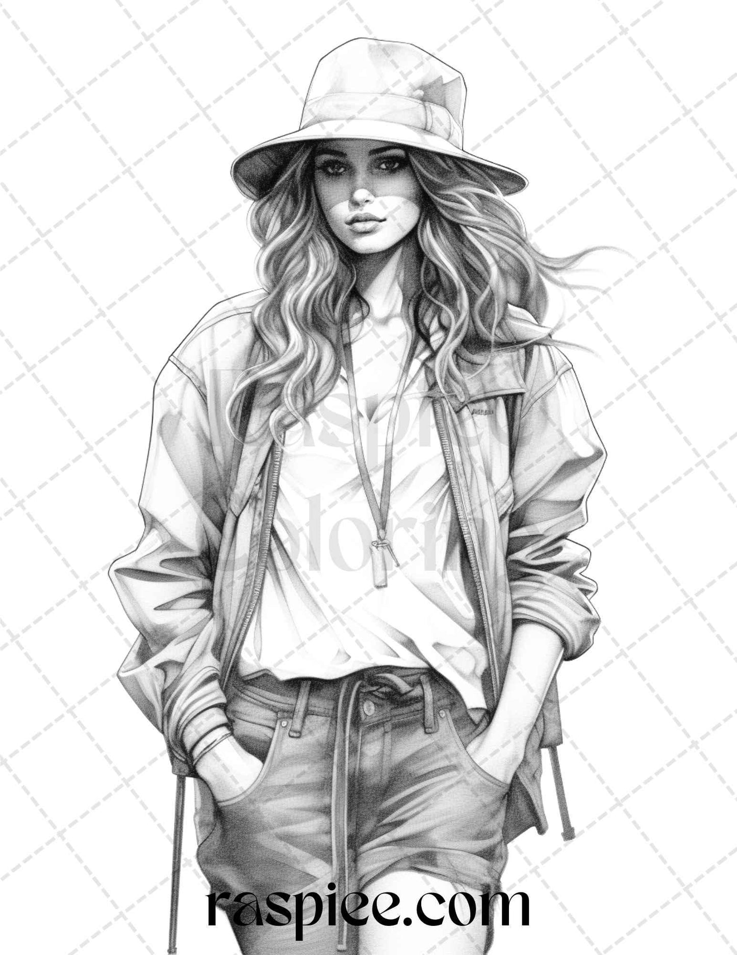 50 Streetwear Fashion Grayscale Coloring Pages Printable for Adults, PDF File Instant Download