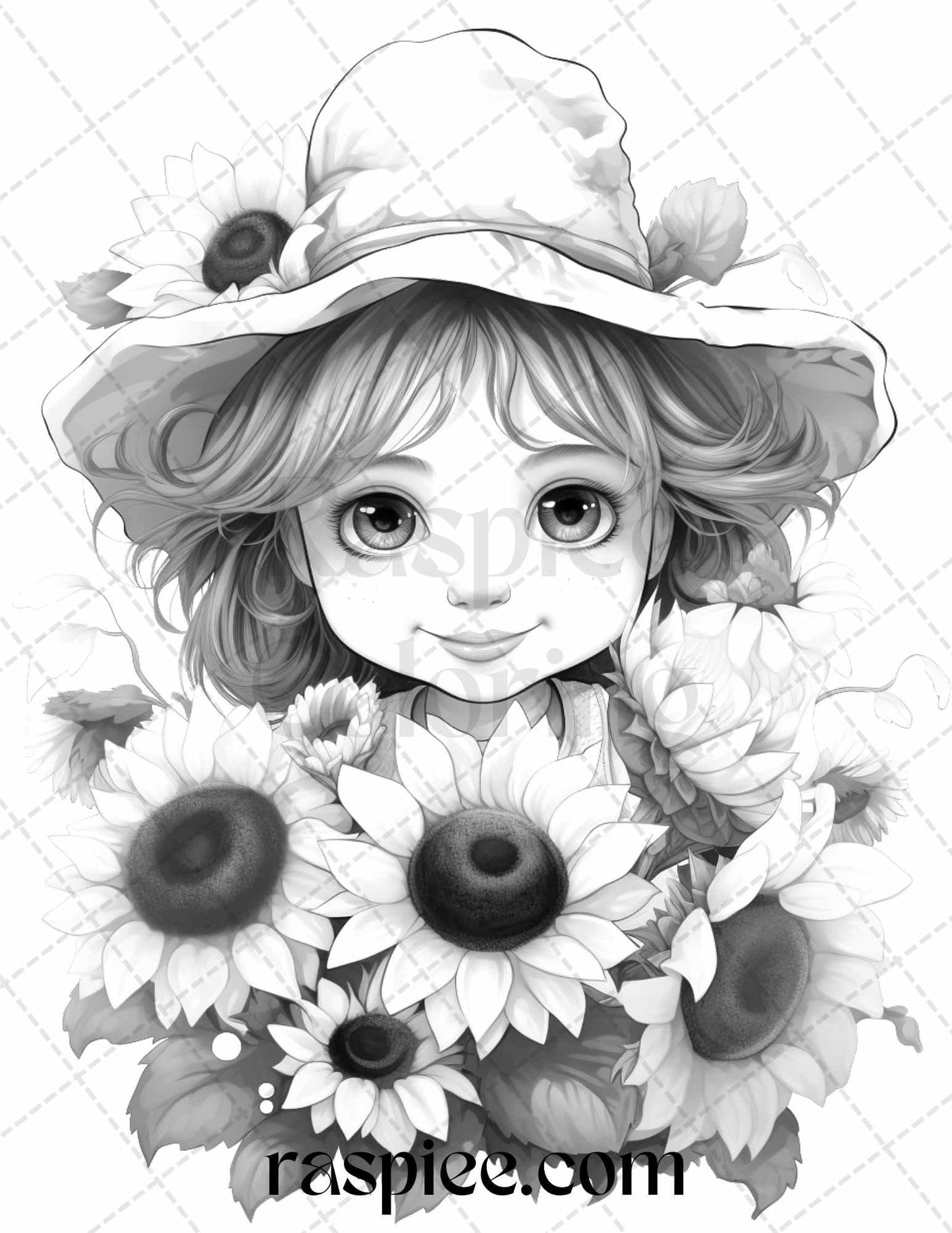 50 Flower Gnomes Grayscale Coloring Pages Printable for Adults Kids, PDF File Instant Download