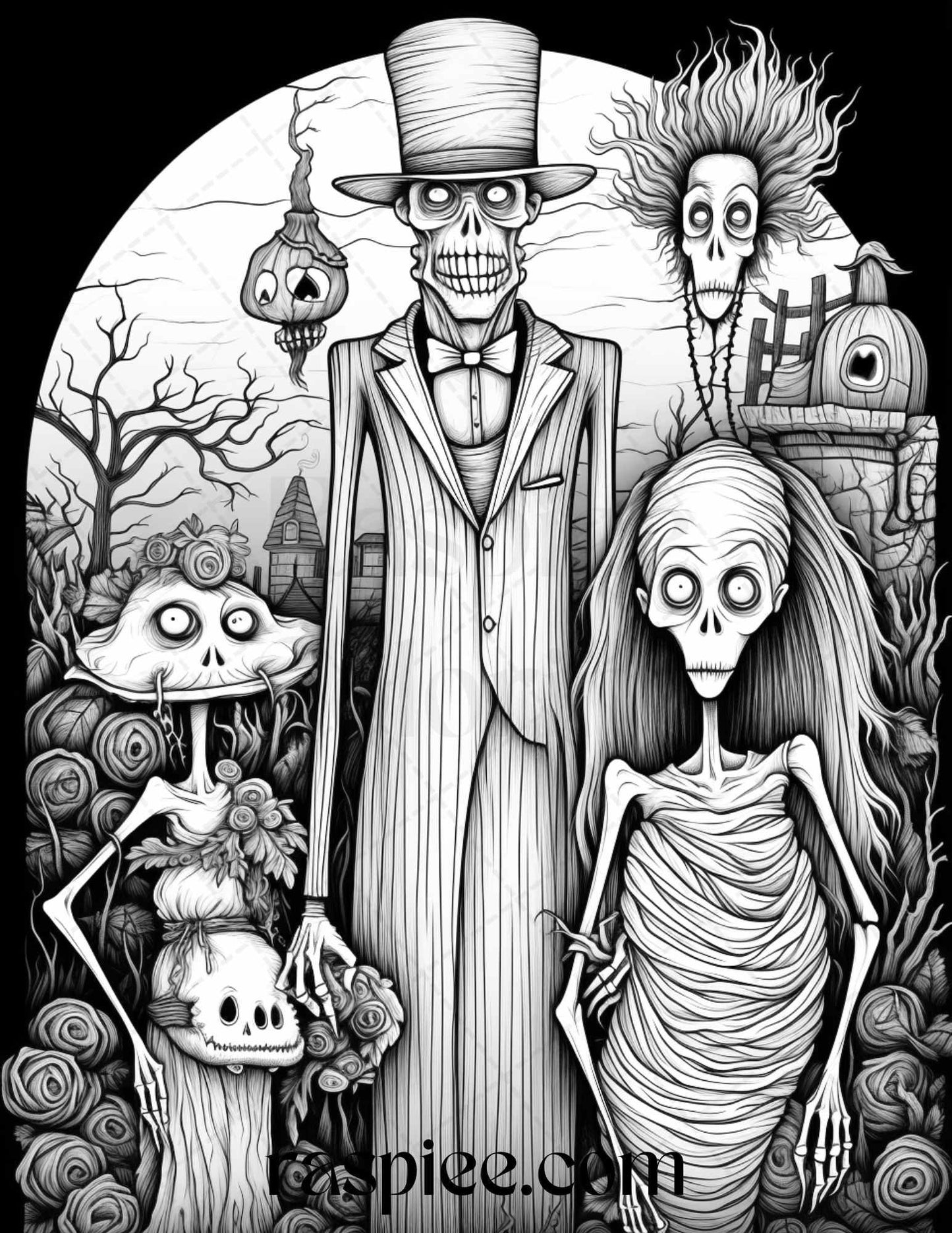 50 Monster Family Grayscale Coloring Pages Printable for Adults - Instant Download, Halloween Coloring Book, Fun and Spooky Designs