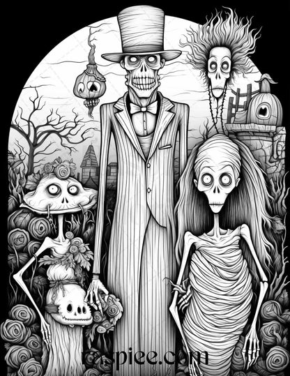 50 Monster Family Grayscale Coloring Pages Printable for Adults - Instant Download, Halloween Coloring Book, Fun and Spooky Designs