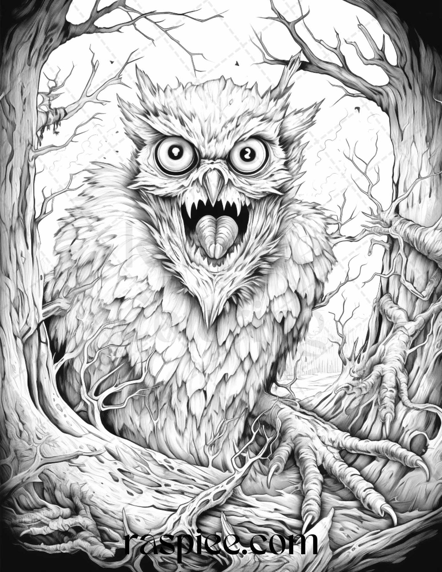 66 Horror Zombie Animals Grayscale Coloring Pages Printable for Adults, PDF File Instant Download