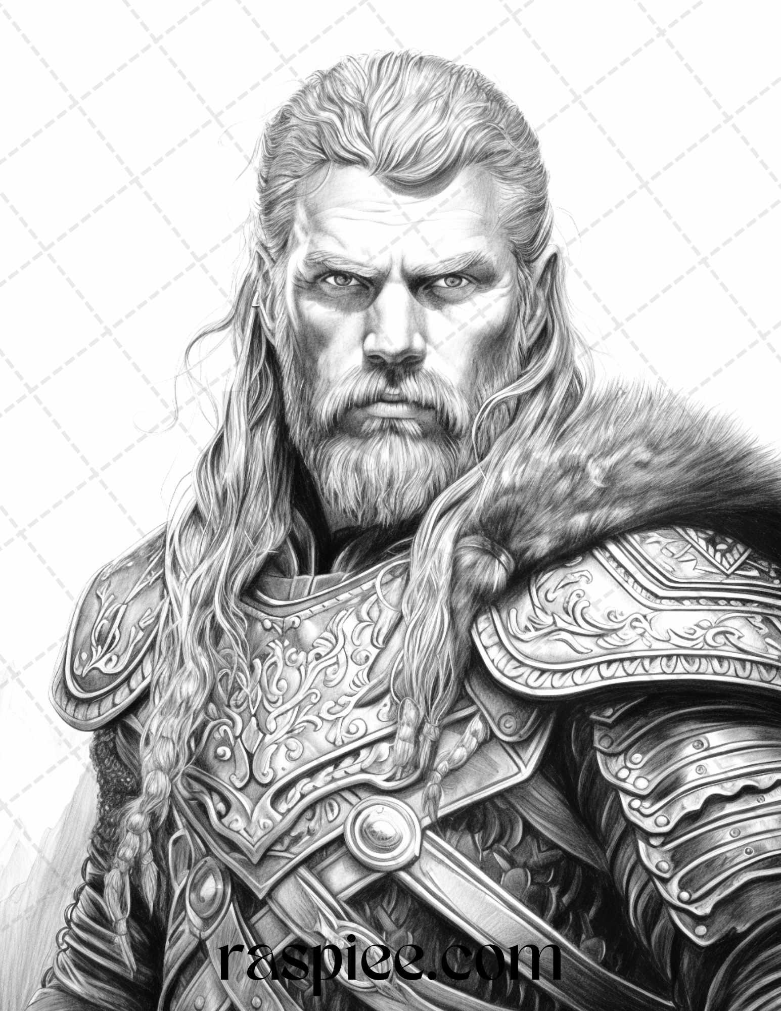 55 Viking Warriors Portrait Grayscale Coloring Pages Printable for Adults, PDF File Instant Download