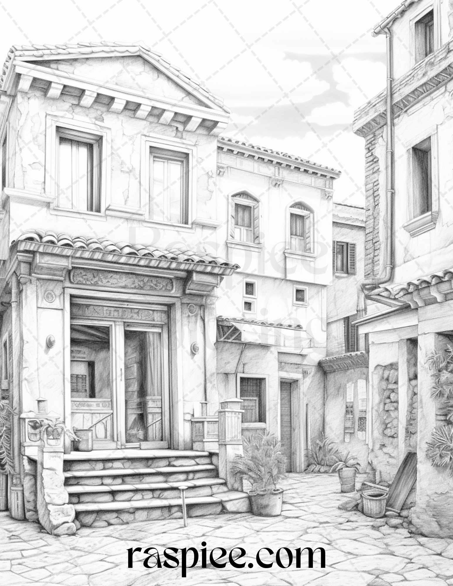 Roman Architecture Grayscale Coloring Pages Printable for Adults, PDF File Instant Download