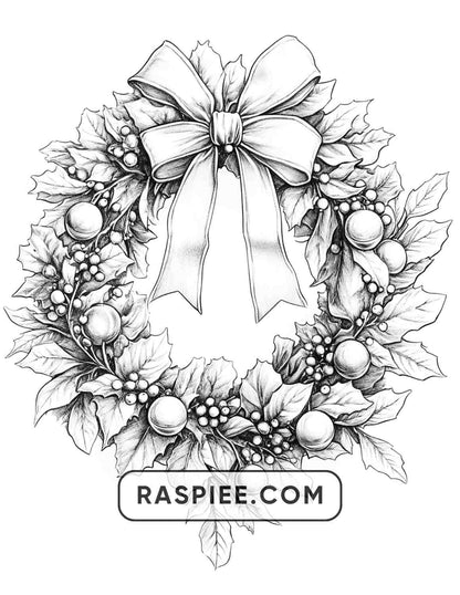 72 Christmas Wreaths Adult Coloring Pages