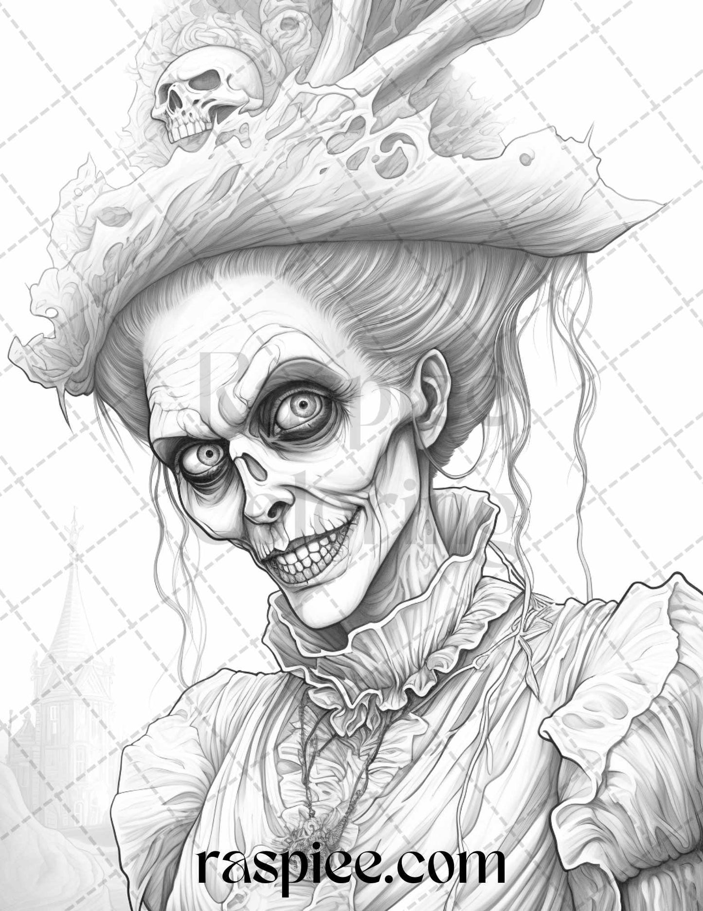60 Halloween Victorian Era Grayscale Coloring Pages Printable for Adults, PDF File Instant Download