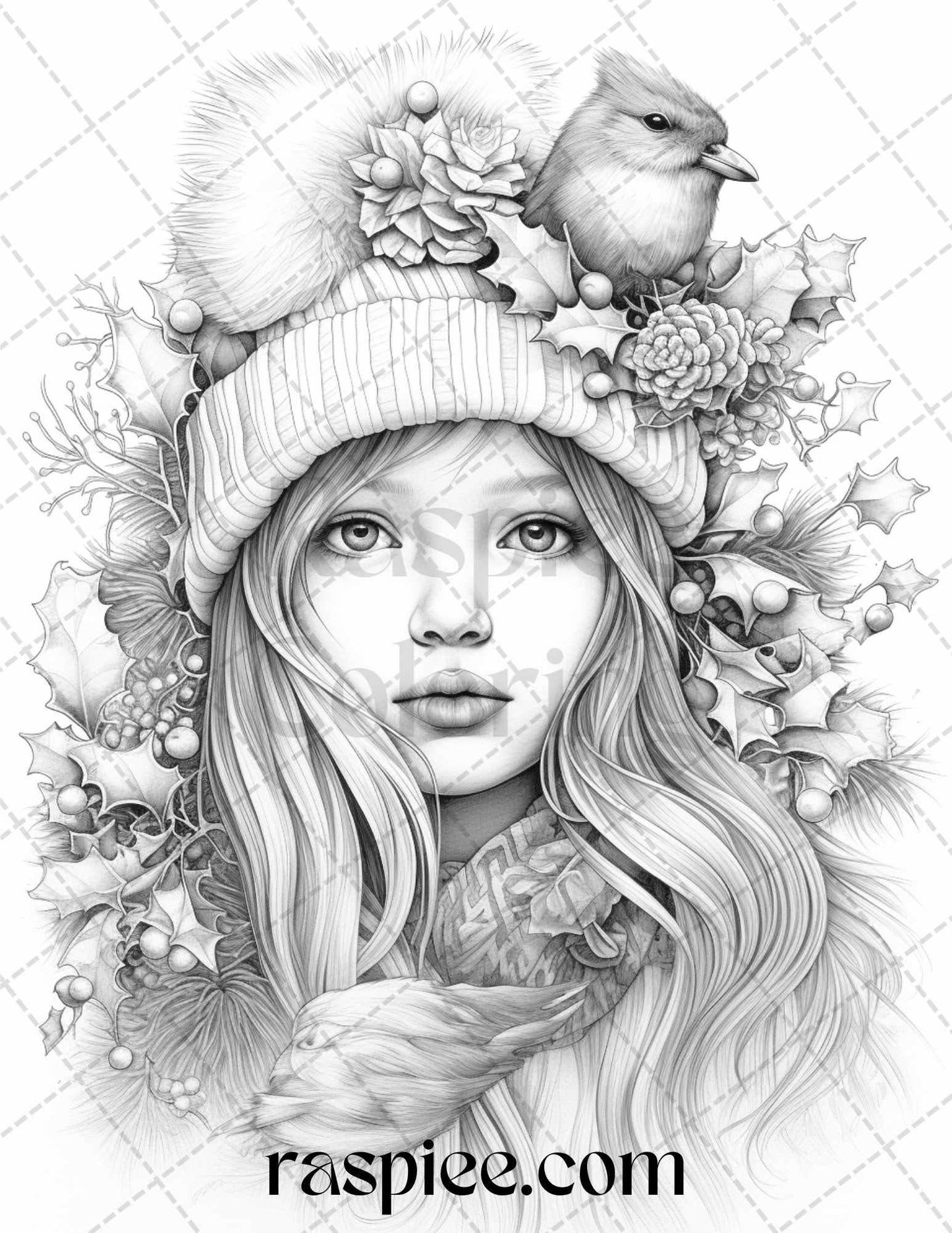 60 Beautiful Winter Girls Grayscale Coloring Pages Printable for Adults, PDF File Instant Download