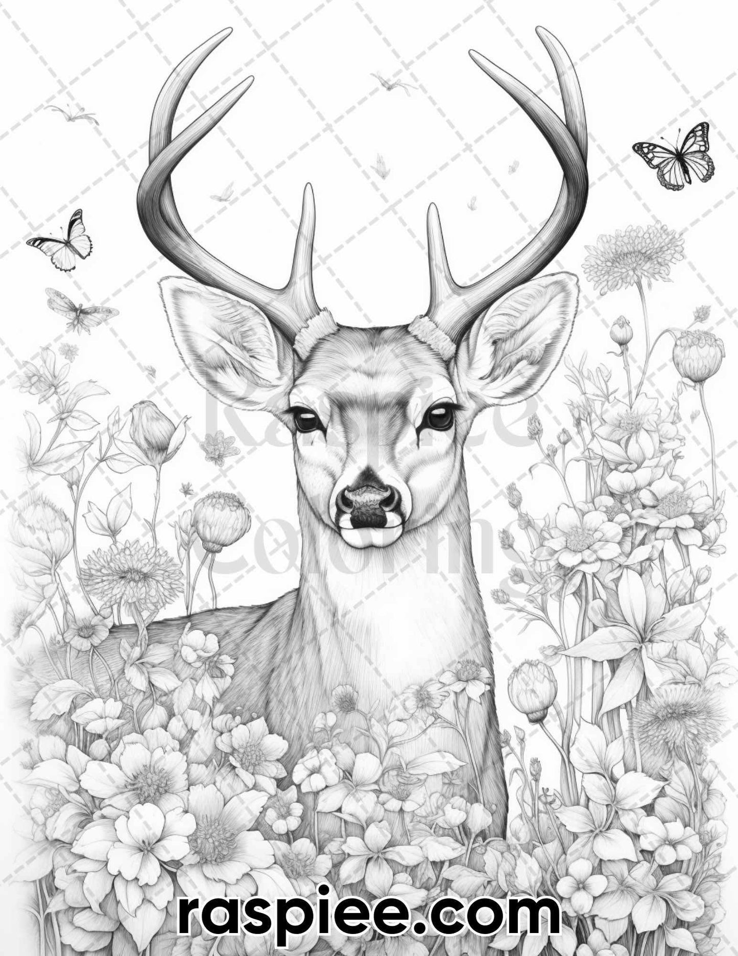 55 Enchanting Spring Animals Grayscale Adult Coloring Pages, Printable PDF Instant Download