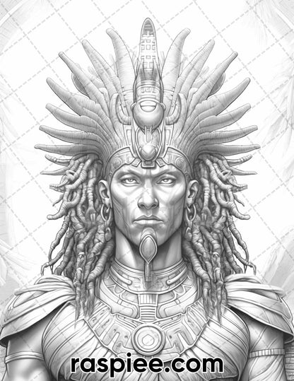 52 Mythology Gods Grayscale Coloring Pages for Adults, Printable PDF Instant Download