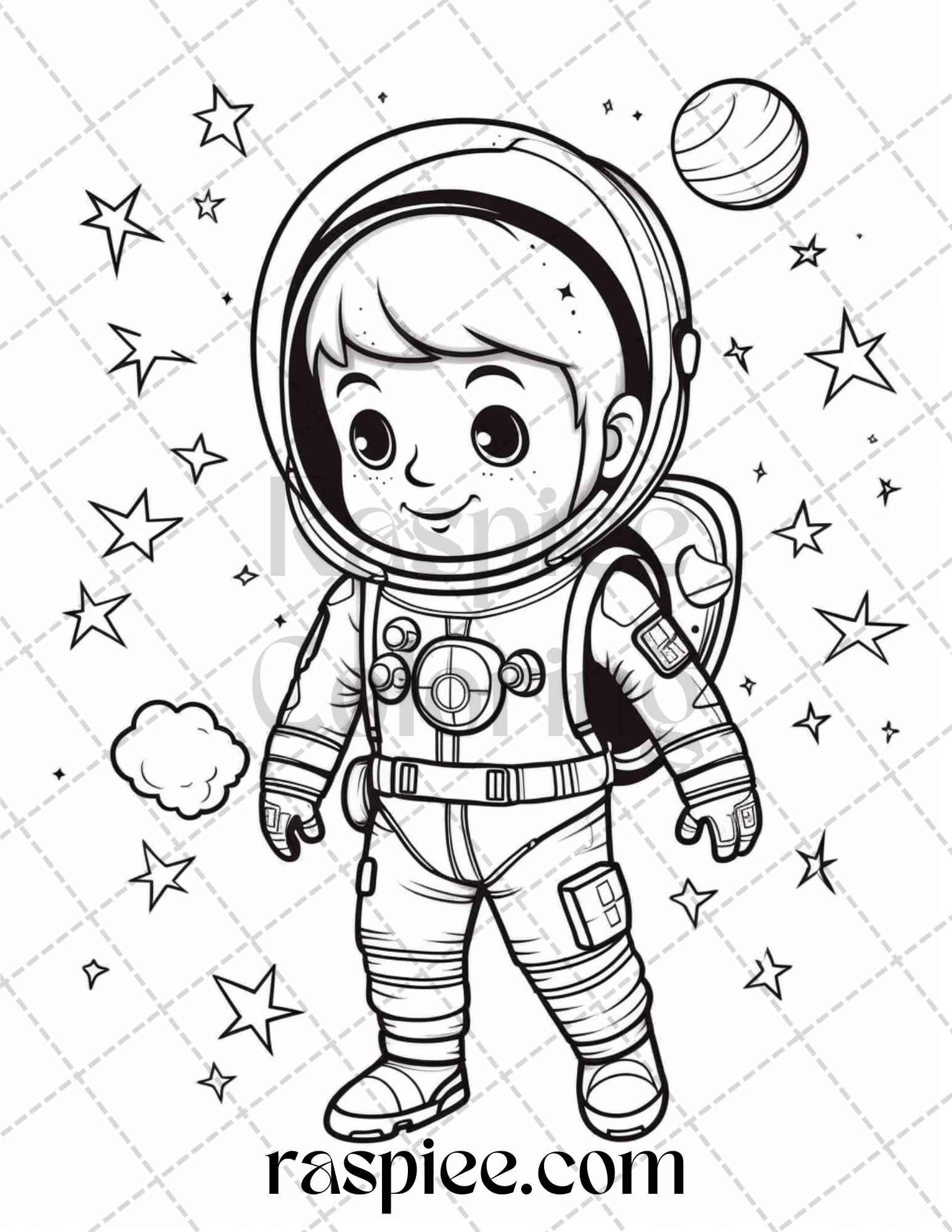 50 Cute Astronaut Adventures Coloring Pages Printable for Kids, PDF File Instant Download