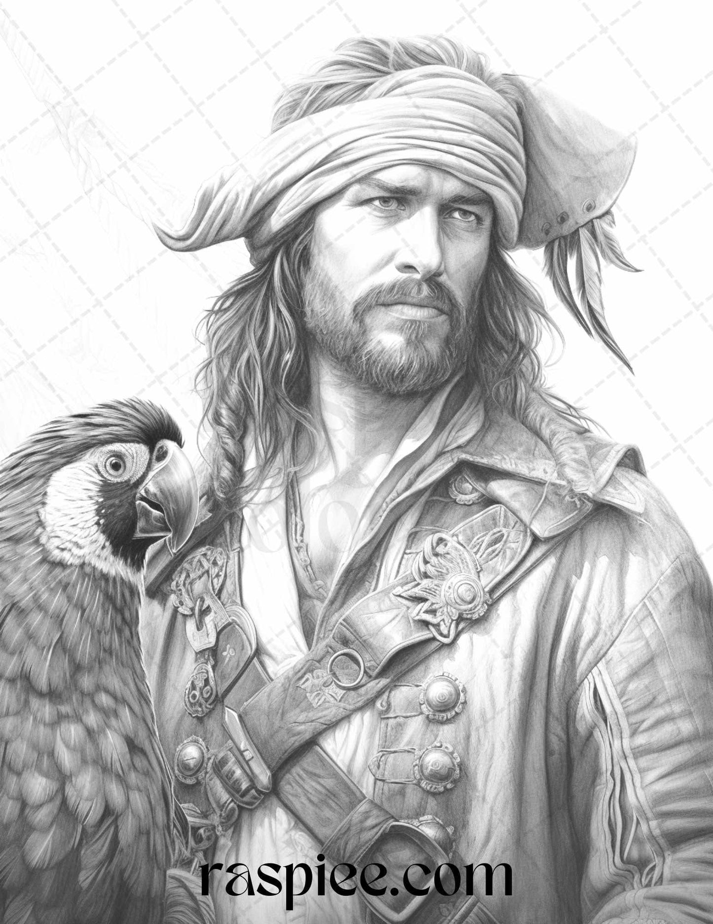 60 Pirate Life Grayscale Coloring Pages Printable for Adults, Stress Relief Coloring, PDF File Instant Download