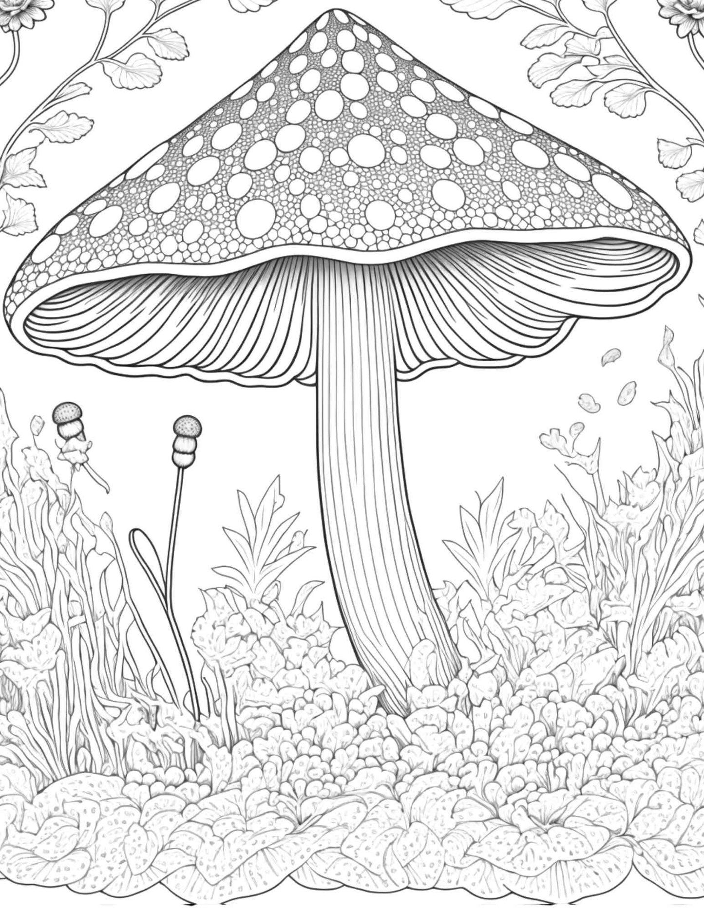 100 Mushroom Forest Coloring Pages Printable for Adults and Kids, Grayscale Coloring Book, Printable PDF File Instant Download