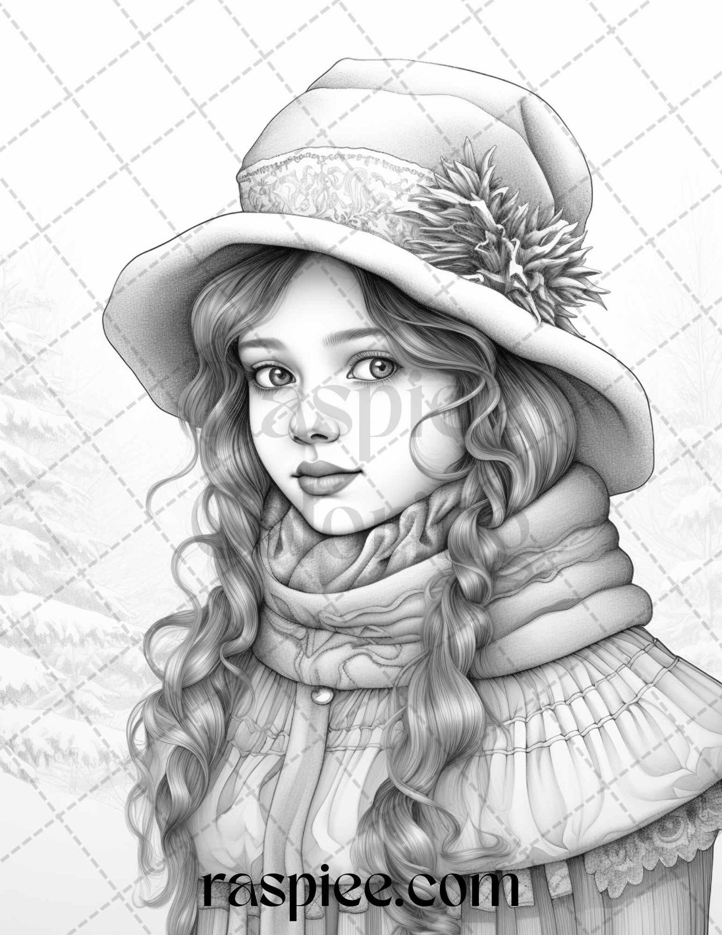 60 Victorian Winter Portrait Grayscale Coloring Pages Printable for Adults, PDF File Instant Download