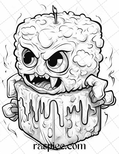 68 Halloween Spooky Desserts Grayscale Coloring Pages Printable for Adults, PDF File Instant Download