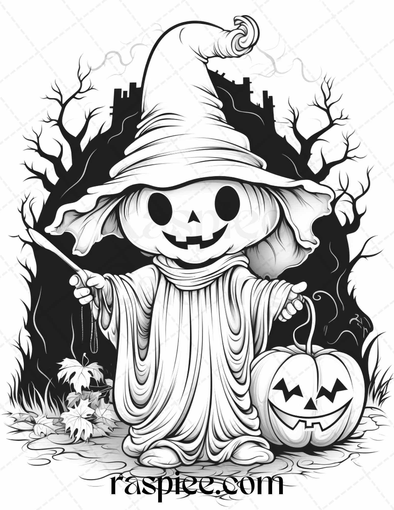 50 Halloween Cute Ghosts Grayscale Coloring Printable for Adults Kids, PDF File Instant Download