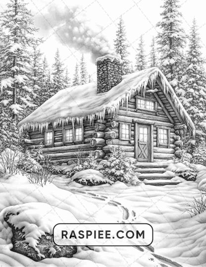 82 Winter Landscapes Adult Coloring Pages