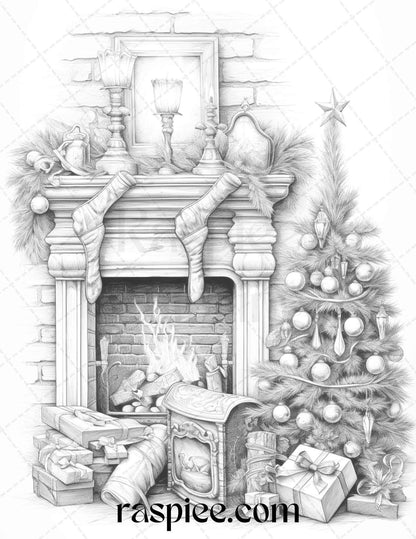 90 Merry Christmas Grayscale Coloring Pages Printable for Adults, PDF File Instant Download