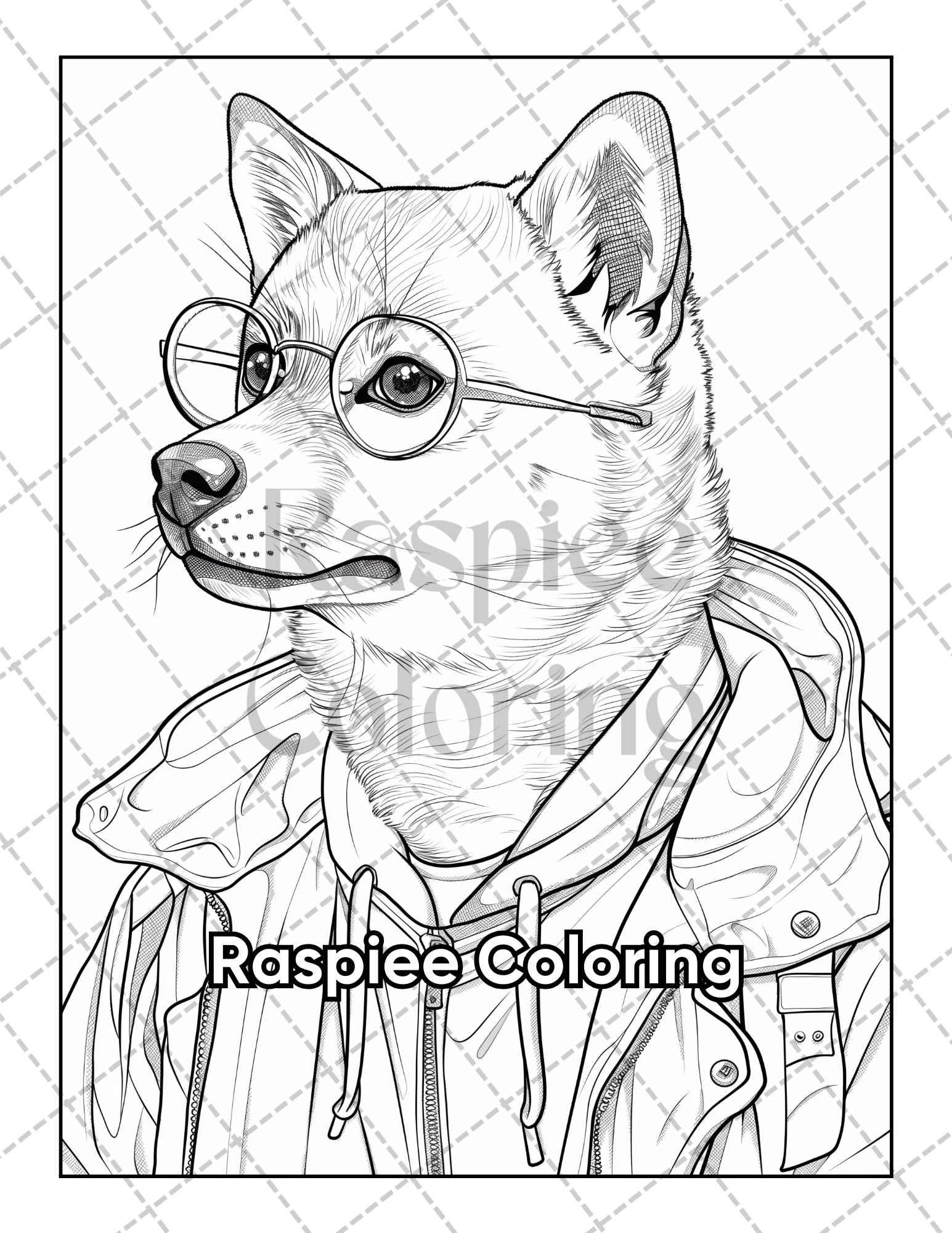 50 Dogs Dressed Up Adult Coloring Pages Printable PDF Instant Download