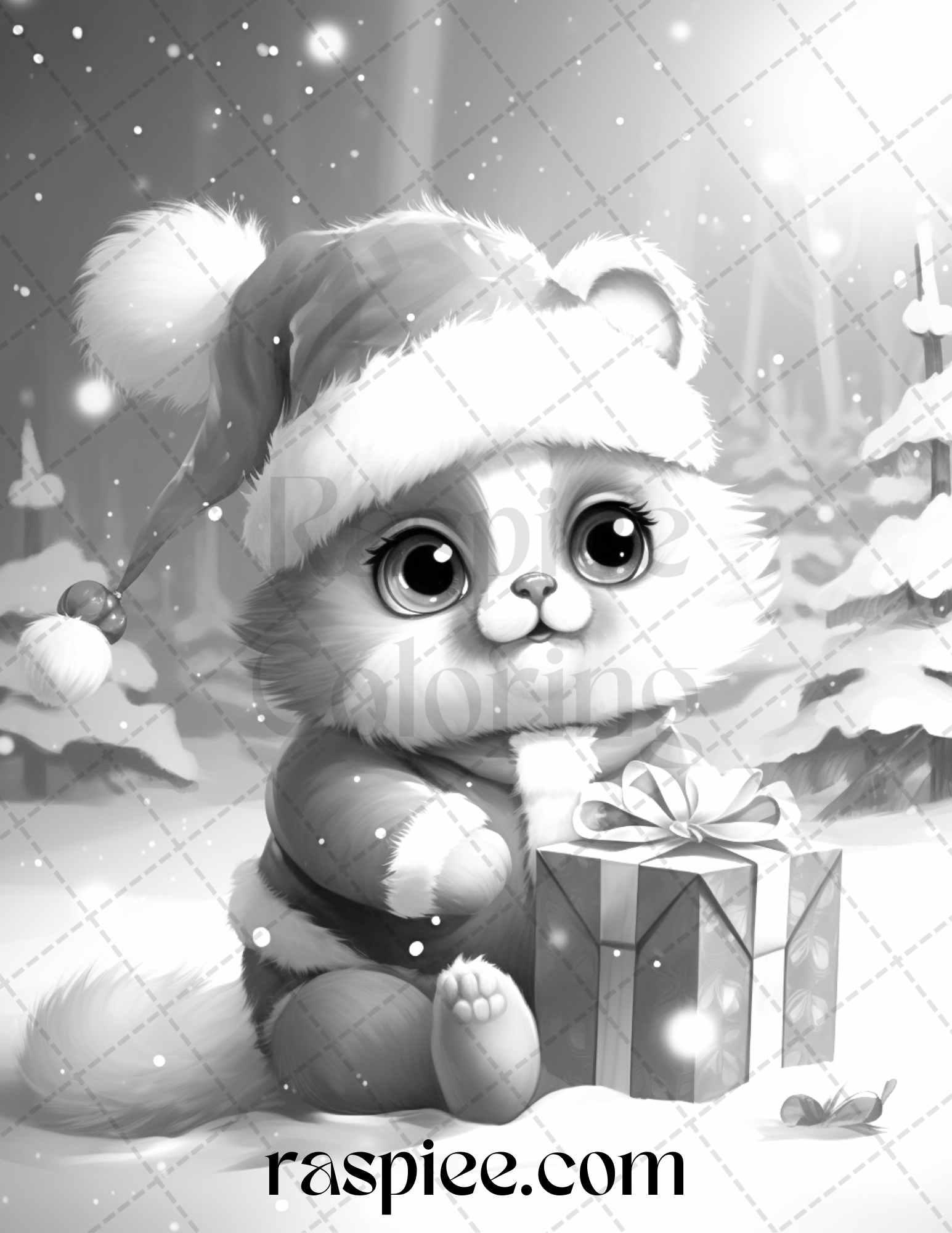 70 Christmas Critters Grayscale Coloring Pages Printable for Adults and Kids, PDF File Instant Download