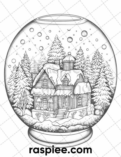 60 Merry Christmas Grayscale Coloring Pages Printable for Adult, Holiday Relaxation Art, PDF File Instant Download