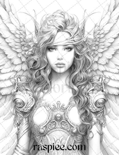 42 Enchanting Angels Grayscale Coloring Pages Printable for Adults, PDF File Instant Download
