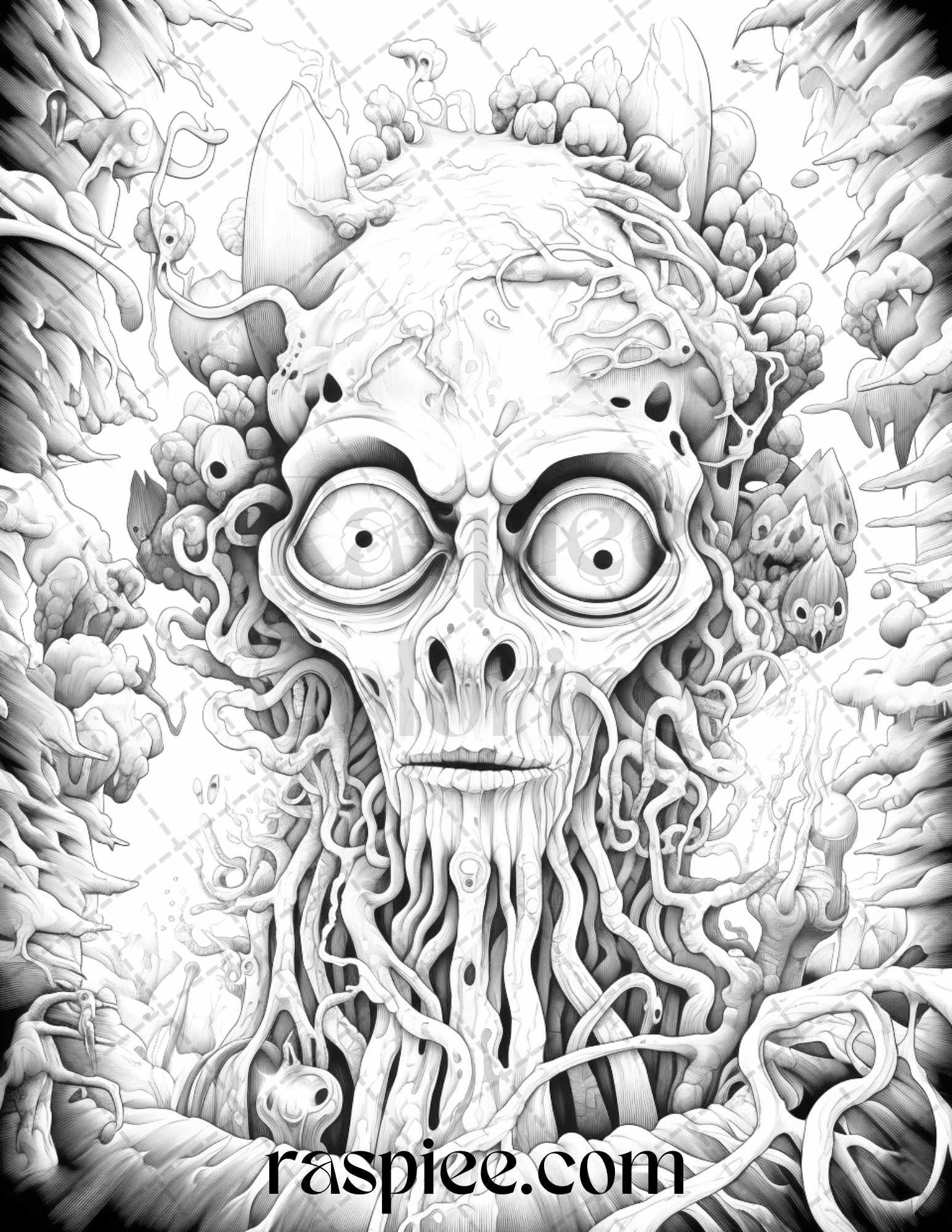 53 Surreal Creatures Grayscale Coloring Pages for Adults, Printable PDF File Instant Download