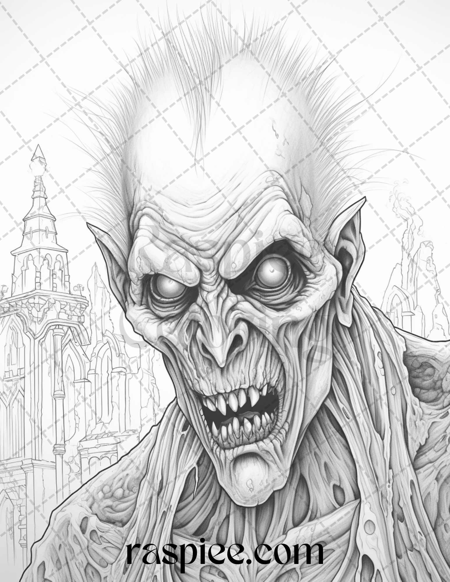60 Halloween Vampire Grayscale Coloring Pages Printable for Adults, PDF File Instant Download