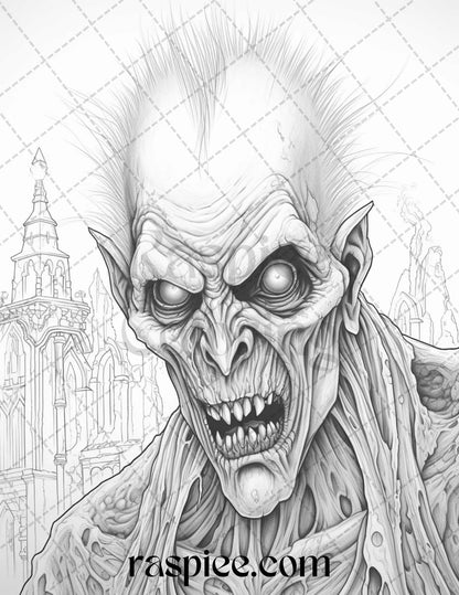 60 Halloween Vampire Grayscale Coloring Pages Printable for Adults, PDF File Instant Download