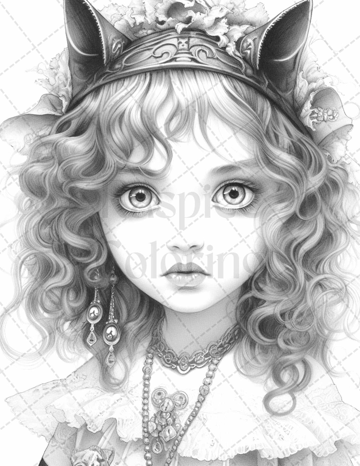 60 Adorable Gothic Girls Grayscale Coloring Pages Printable for Adults, PDF File Instant Download