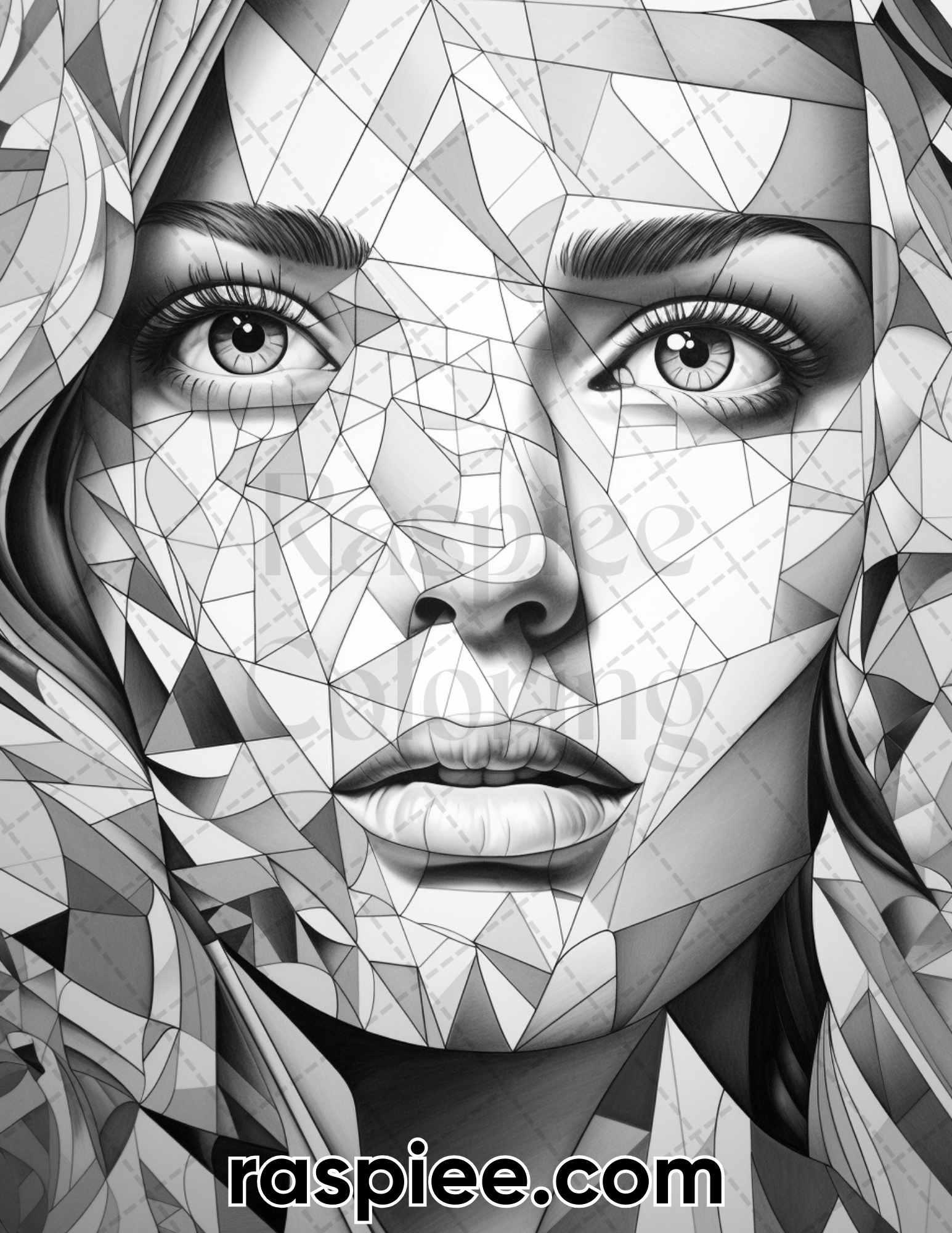 60 Abstract Faces Grayscale Adult Coloring Pages, Printable PDF Instant Download