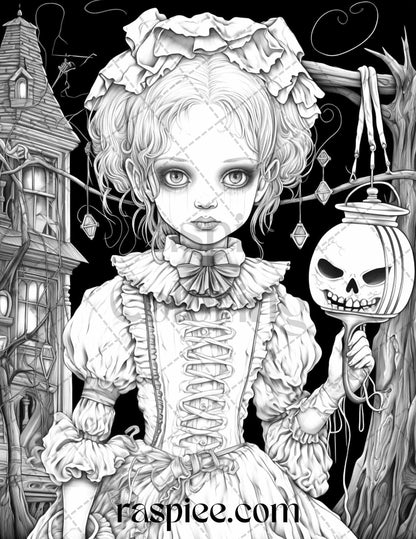 50 Scary Victorian Dolls Grayscale Coloring Pages Printable for Adults, PDF File Instant Download