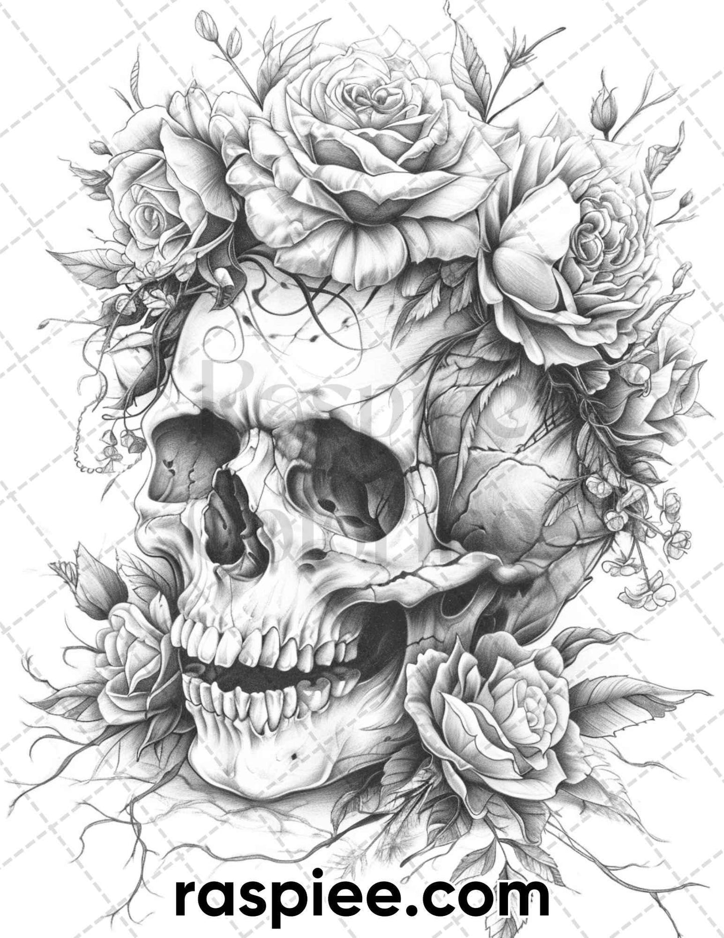 55 Gothic Valentines Day Grayscale Adult Coloring Pages, Printable PDF Instant Download