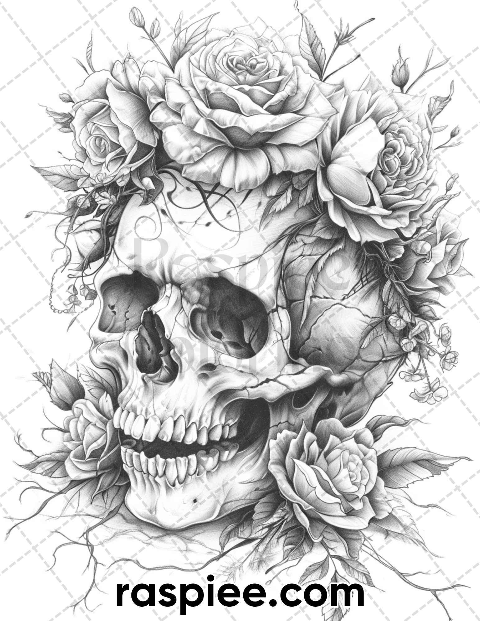 55 Gothic Valentines Day Grayscale Adult Coloring Pages, Printable PDF Instant Download