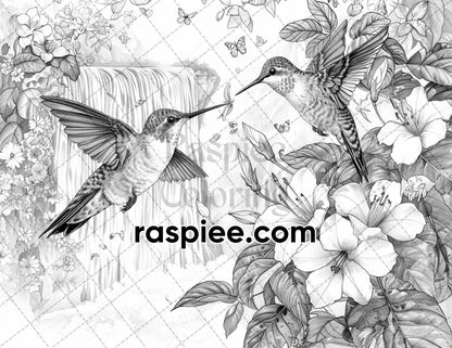 65 Rainforest Waterfall Grayscale Adult Coloring Pages, Printable PDF Instant Download