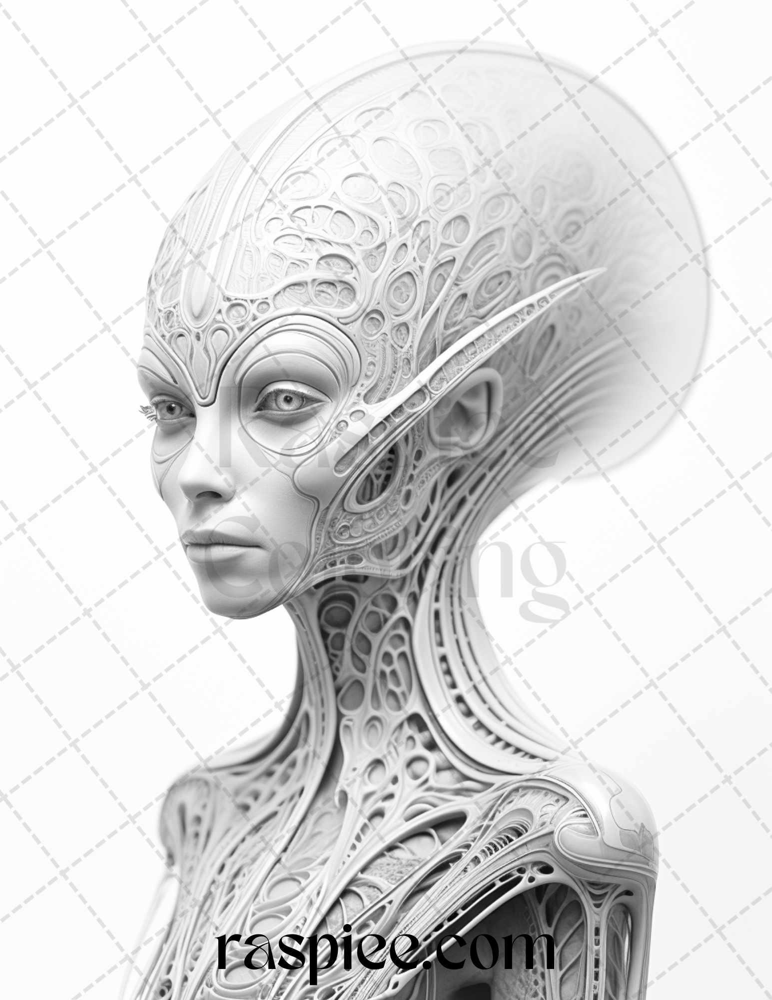 65 Alien Portrait Grayscale Coloring Pages for Adults, Printable PDF File Instant Download